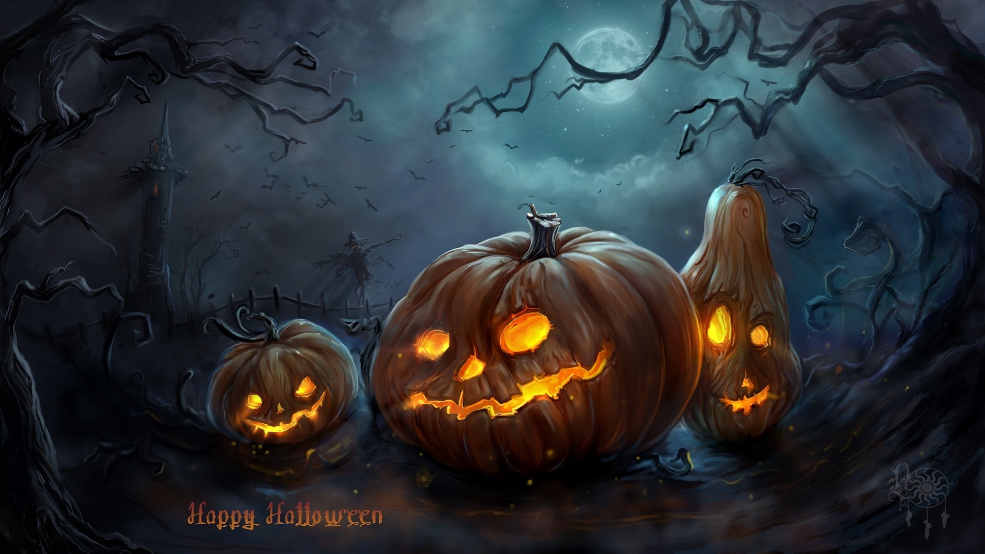 art nuit halloween citrouilles seigle sombre-