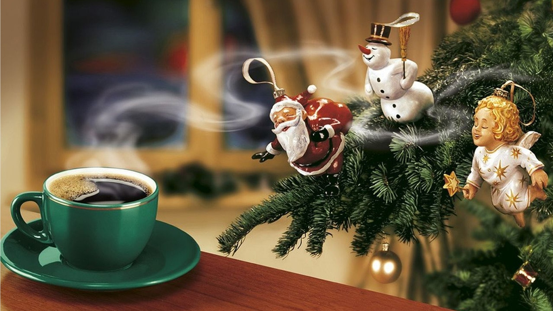 christmas tree father christmas new year coffee snowman angel