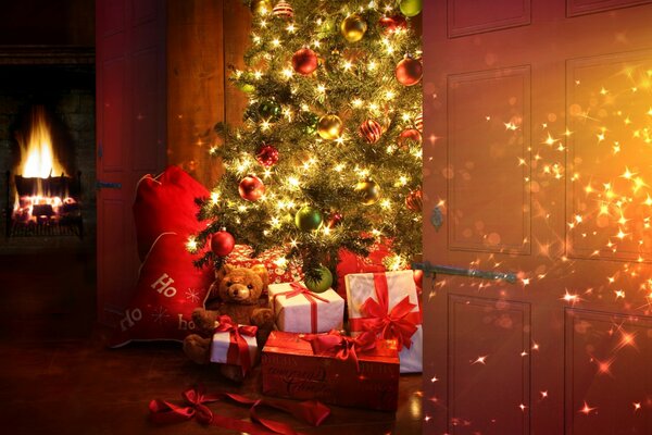 Christmas tree with gifts and toys