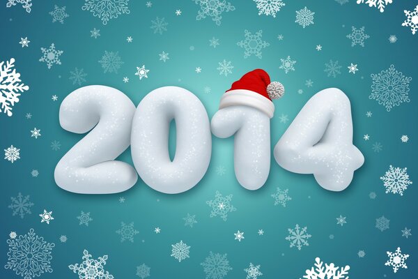 New Year 2014. Blue background with snowflakes