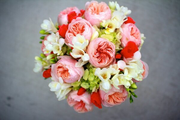 Flower arrangement bouquet of peonies