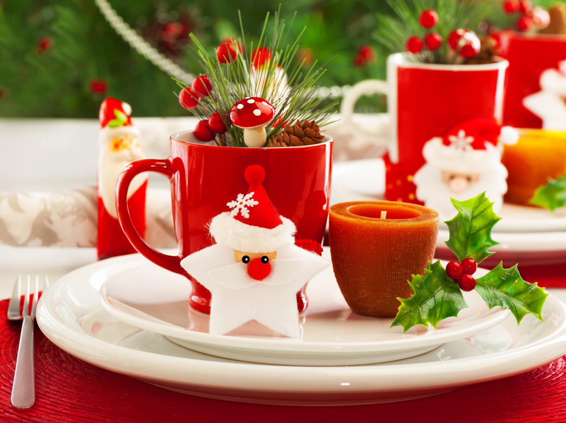 weihnachtsbaum blatt becher neujahr zapfen weihnachtsmann gabel kerze zweige beeren geschirr