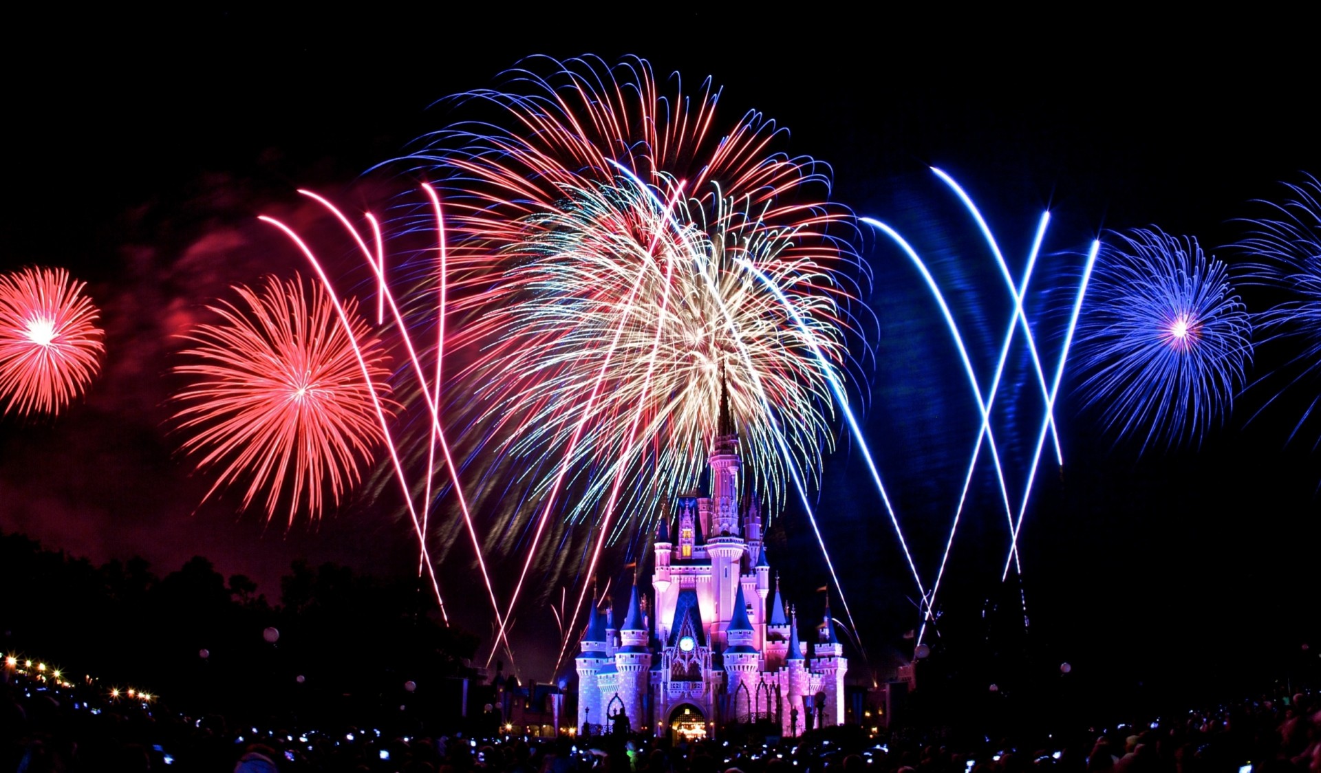 noche fuegos artificiales disney reino mágico árbol de navidad decoración