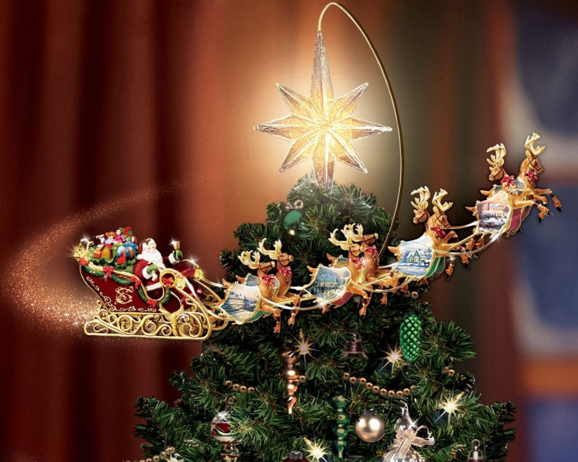 christmas tree reindeer sledge new year star