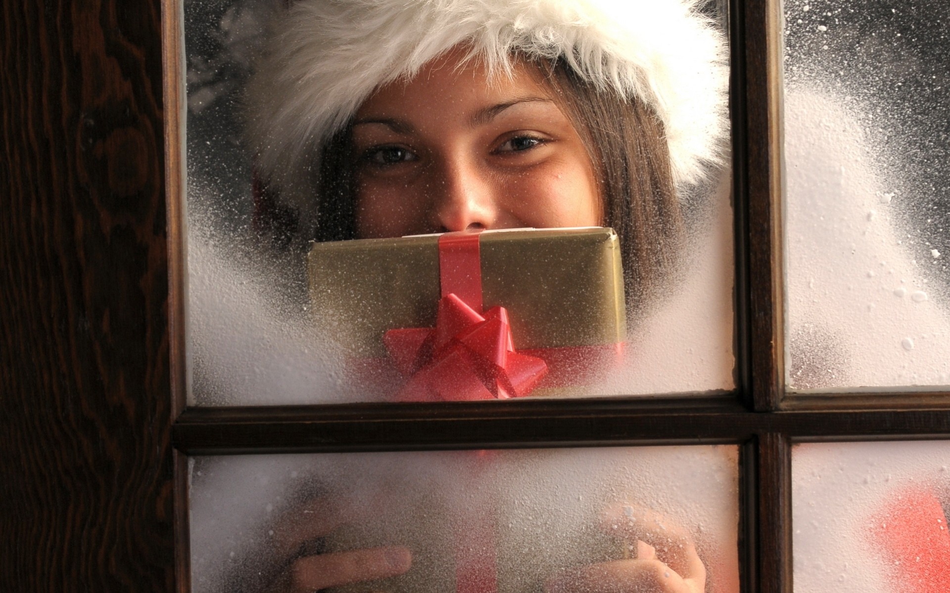 holiday window girl new year present