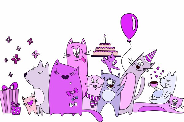 Dessin de chats en violet