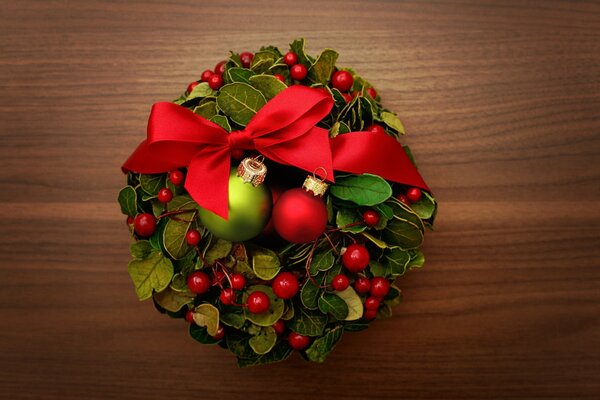 New Year festive wreath with red bow