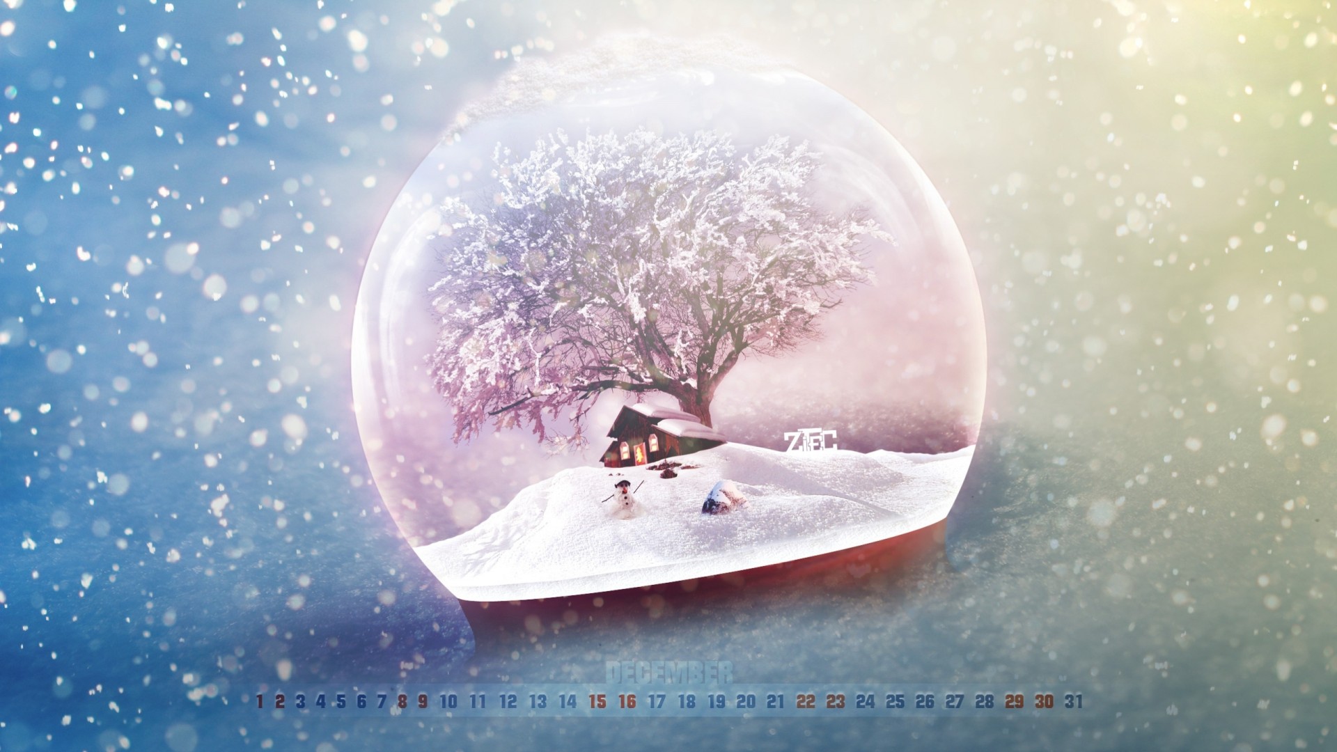 calendario albero palla di vetro pupazzo di neve dicembre casa neve