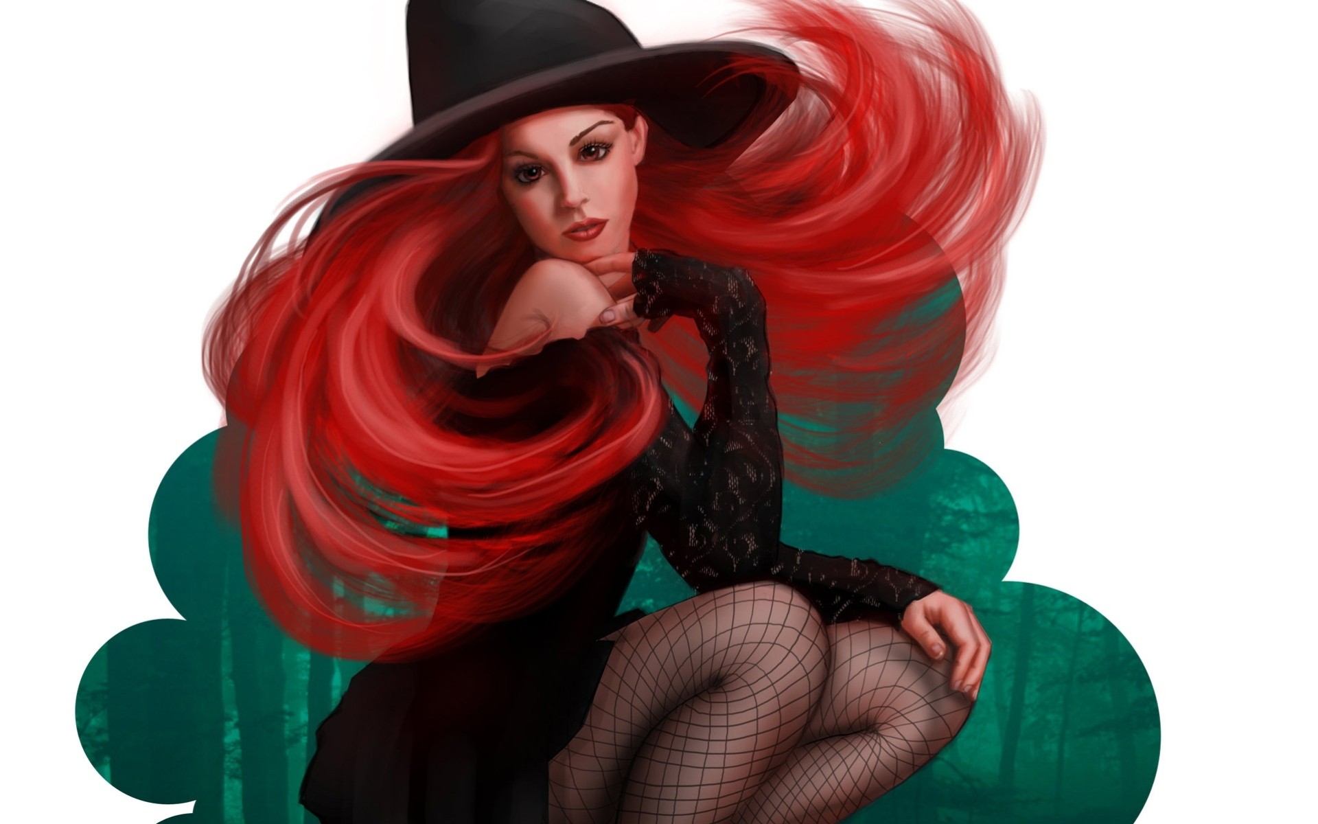 arte chica halloween bruja sombrero rojo