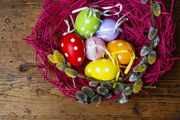 Carte postale oeufs de Pâques dans un panier