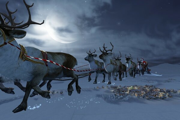 New Year s reindeer fly in a harness