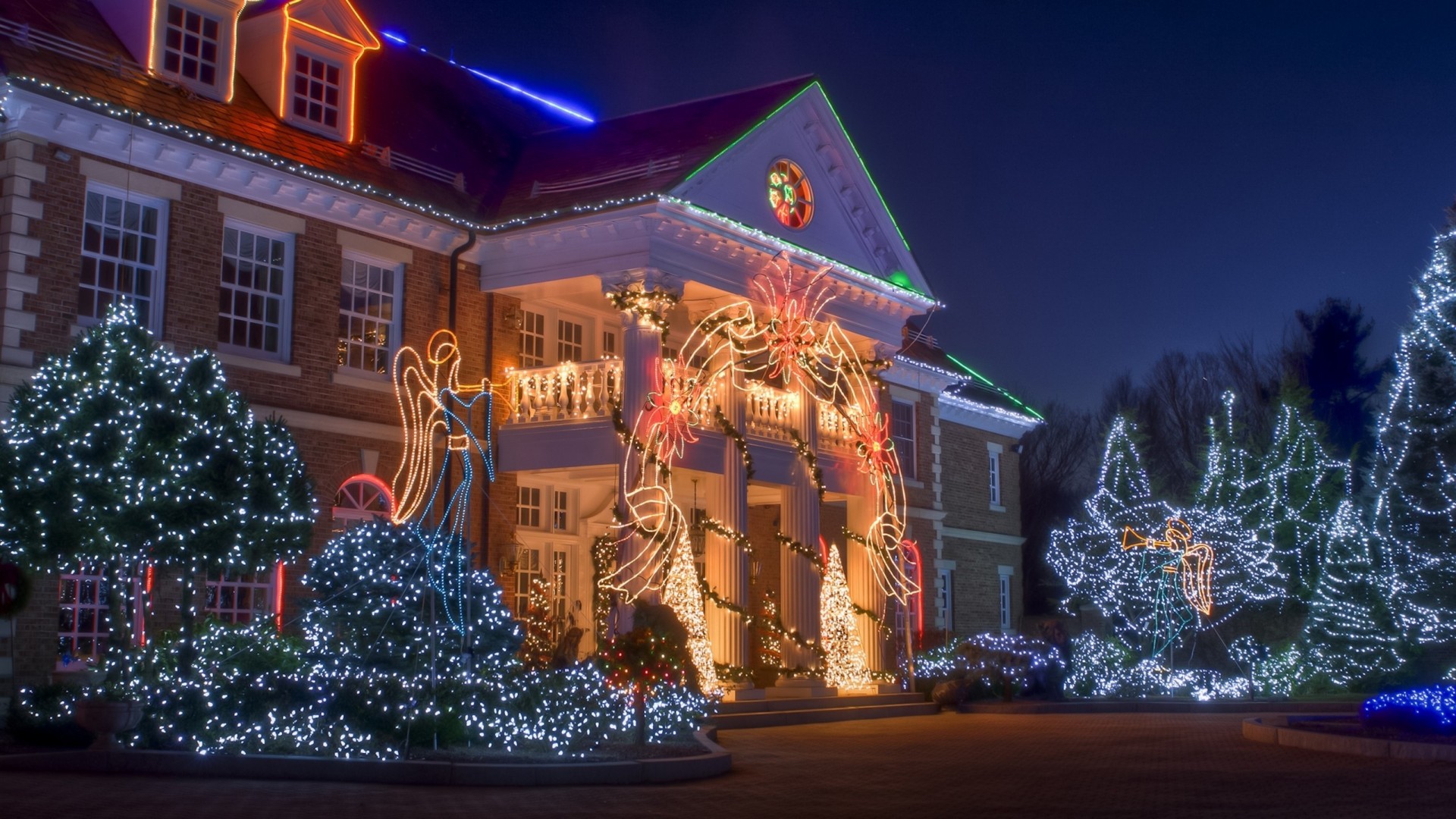 invierno casas luces de navidad granja eclosión ramo