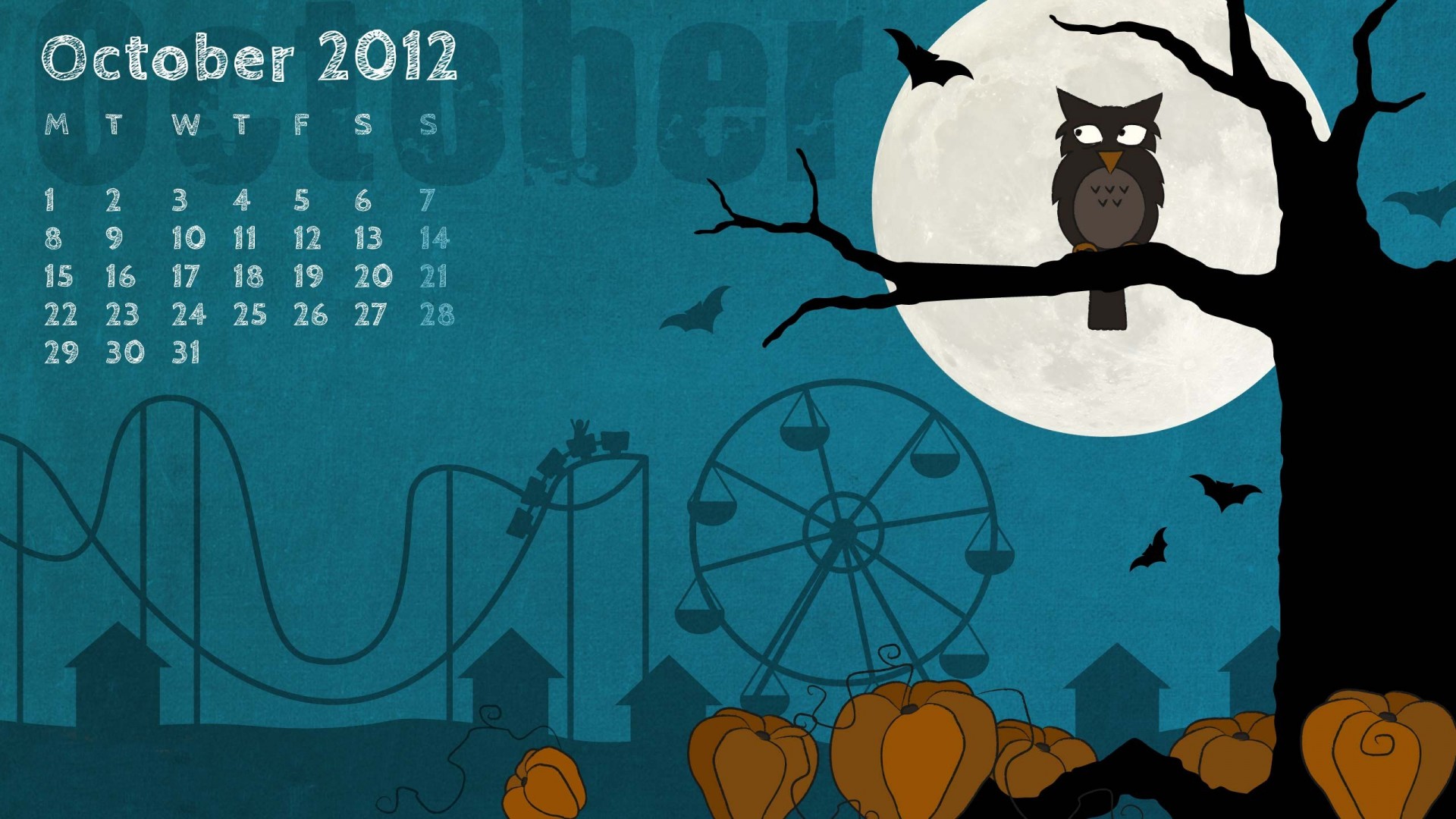 eule kürbis monat halloween kalender baum fahrten mond nacht oktober