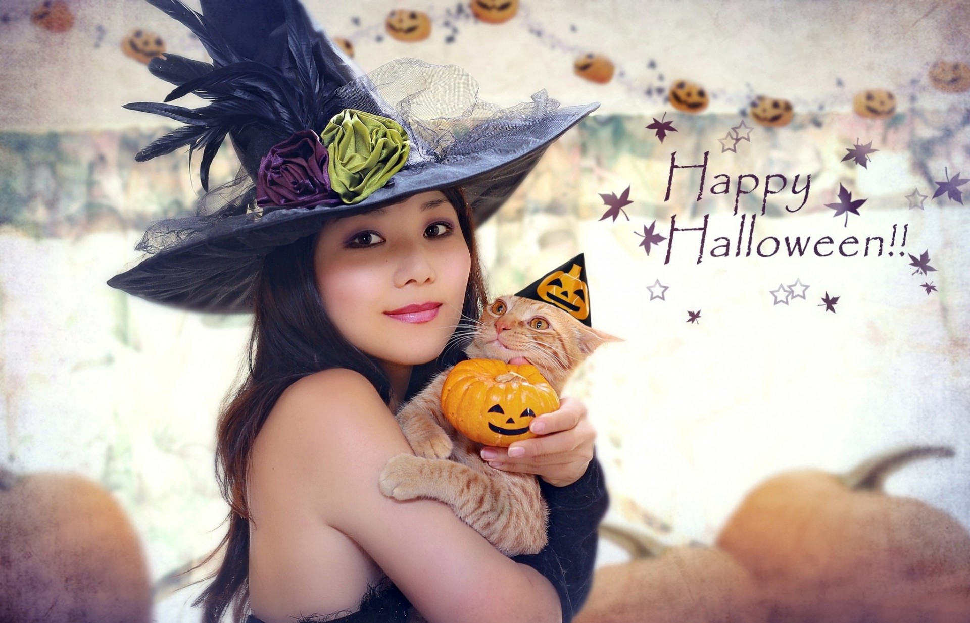 pumpkin girl halloween suit cat hat asian