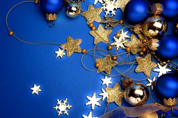 Christmas decorations on a blue background