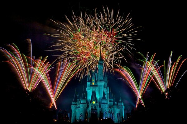 Fireworks over Disney at night