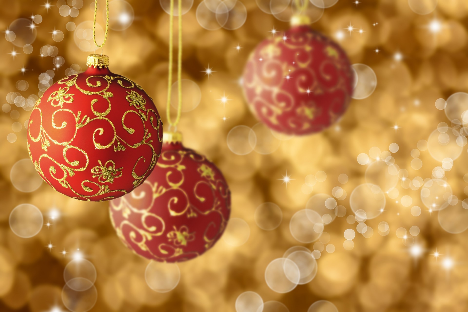 gold christmas new year bokeh patterns red balls holiday