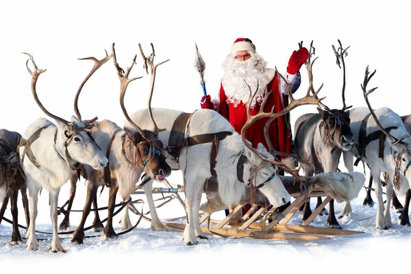 Santa Claus on a sleigh with reindeer