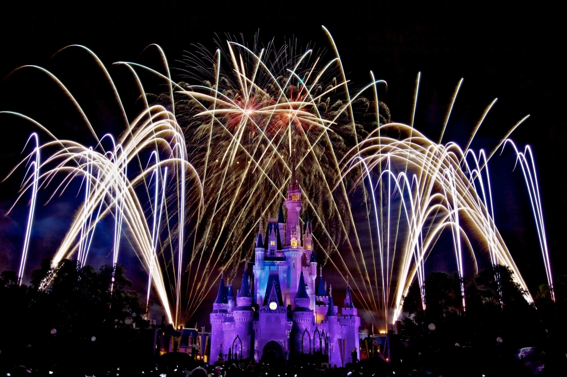 noche fuegos artificiales disney reino mágico árbol de navidad decoración