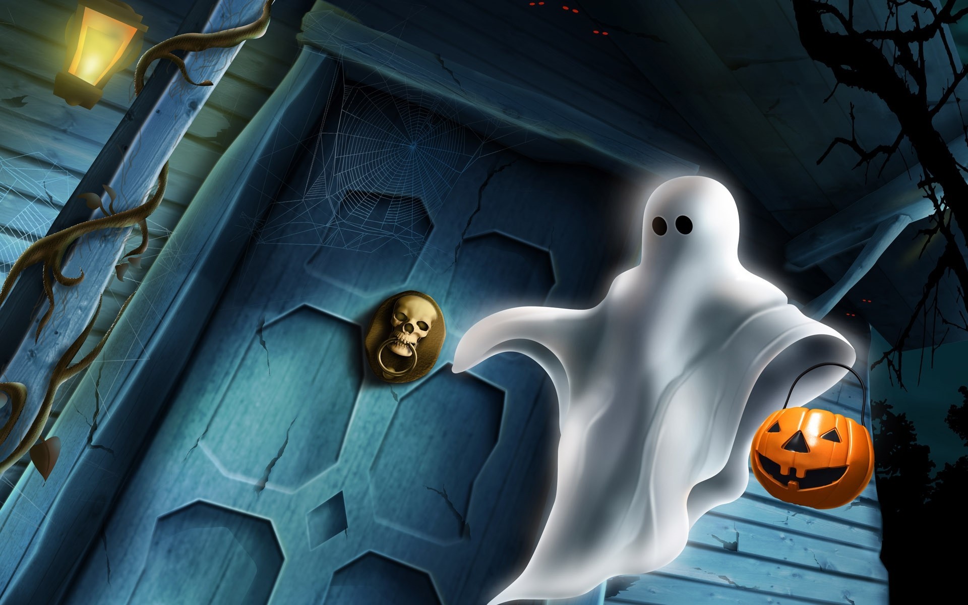 zucca halloween lanterna fantasma cranio porte