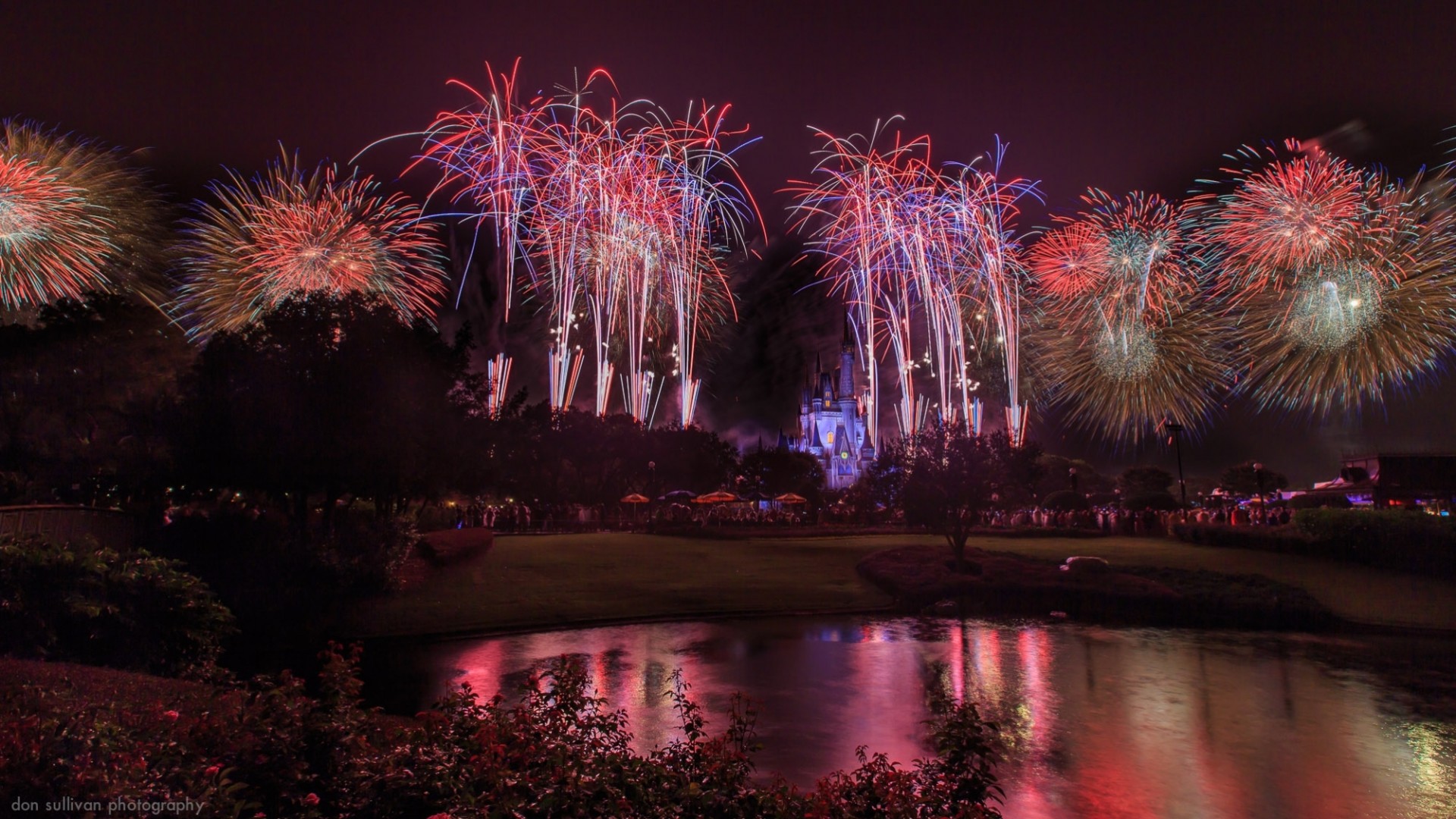 noche fuegos artificiales disney reino mágico árbol de navidad decoración