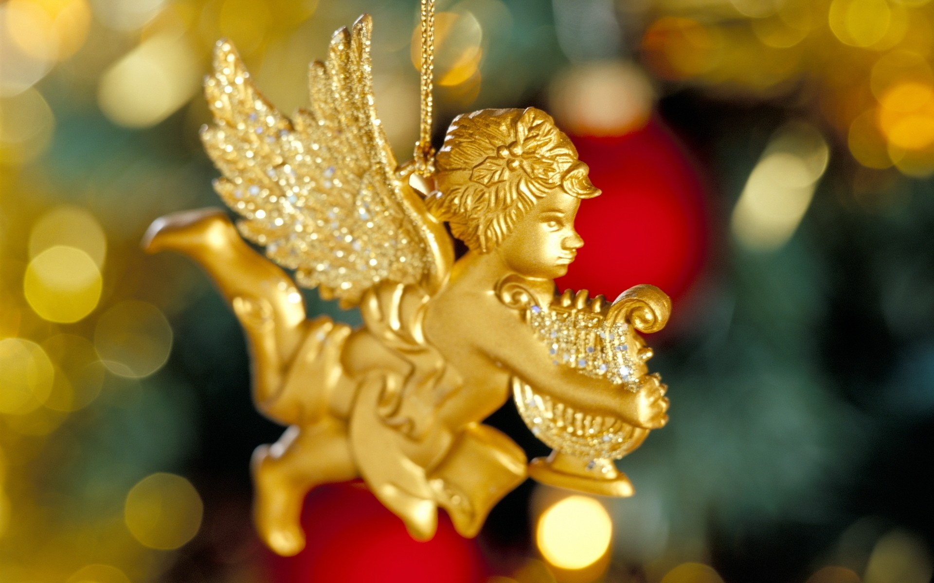 wings new year holiday angel figurine gold plated harp gold