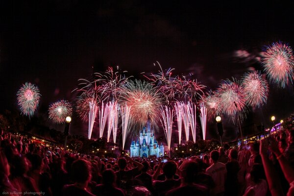 Stürmisches Nachtfeuerwerk im Disney-Königreich