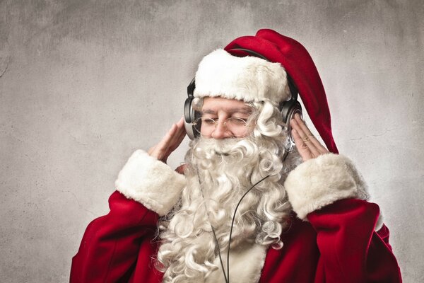 Santa Claus for the new year in headphones