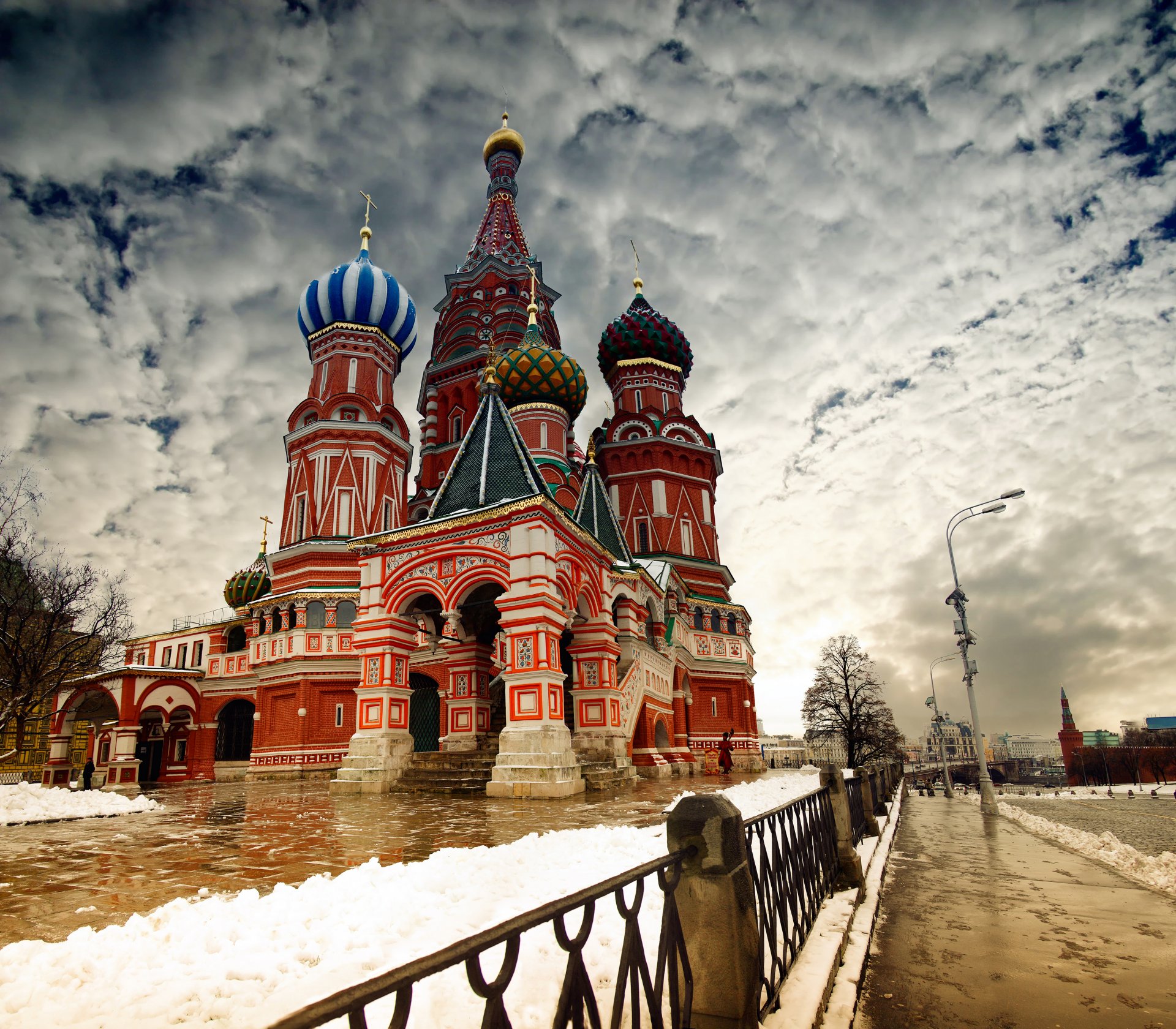 cathédrale saint-basile moscou ville nuages hiver neige clôture kremlin poutine capitale russie fond d écran