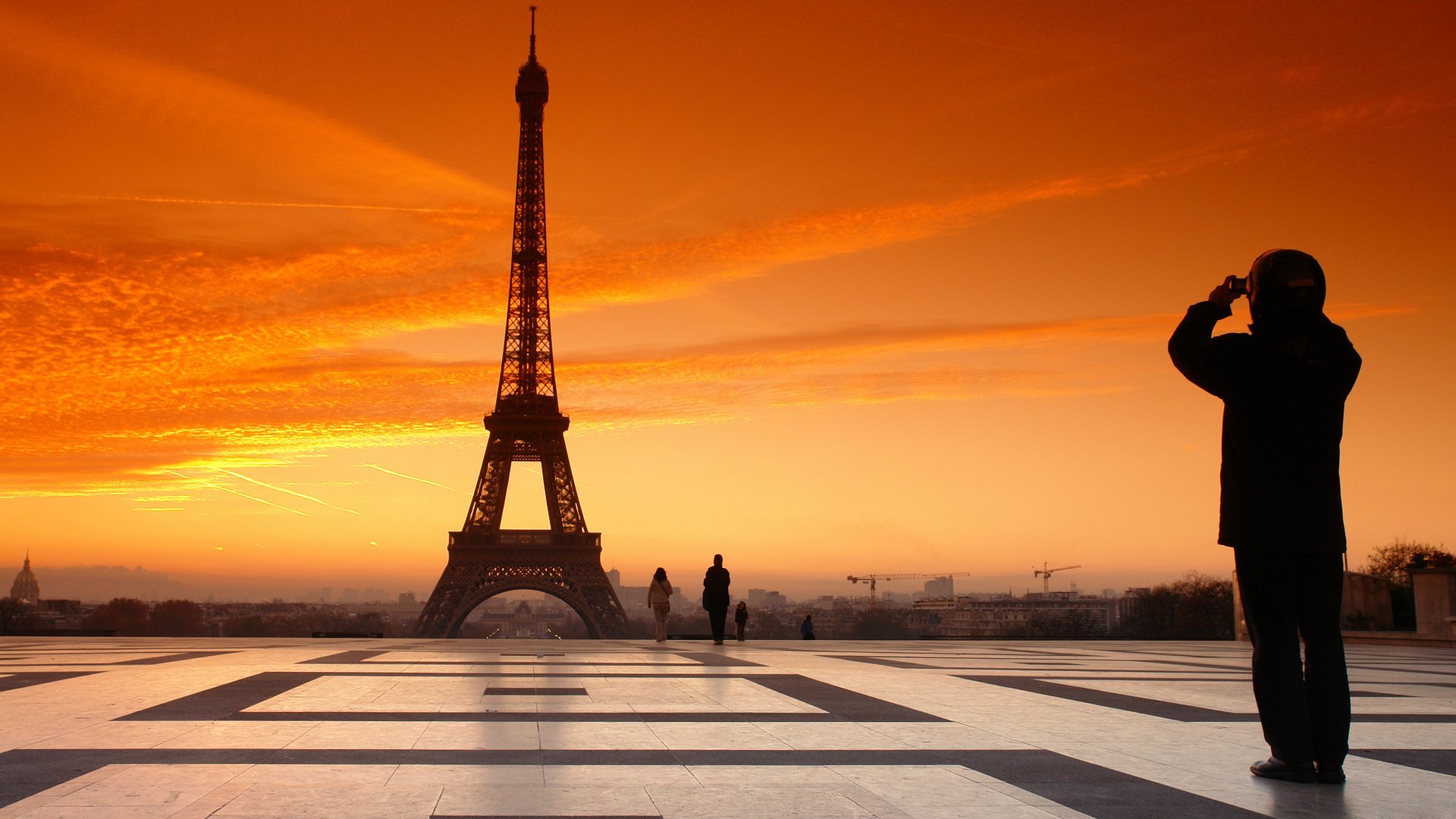 paris france sky clouds sunset night square people eiffel tower