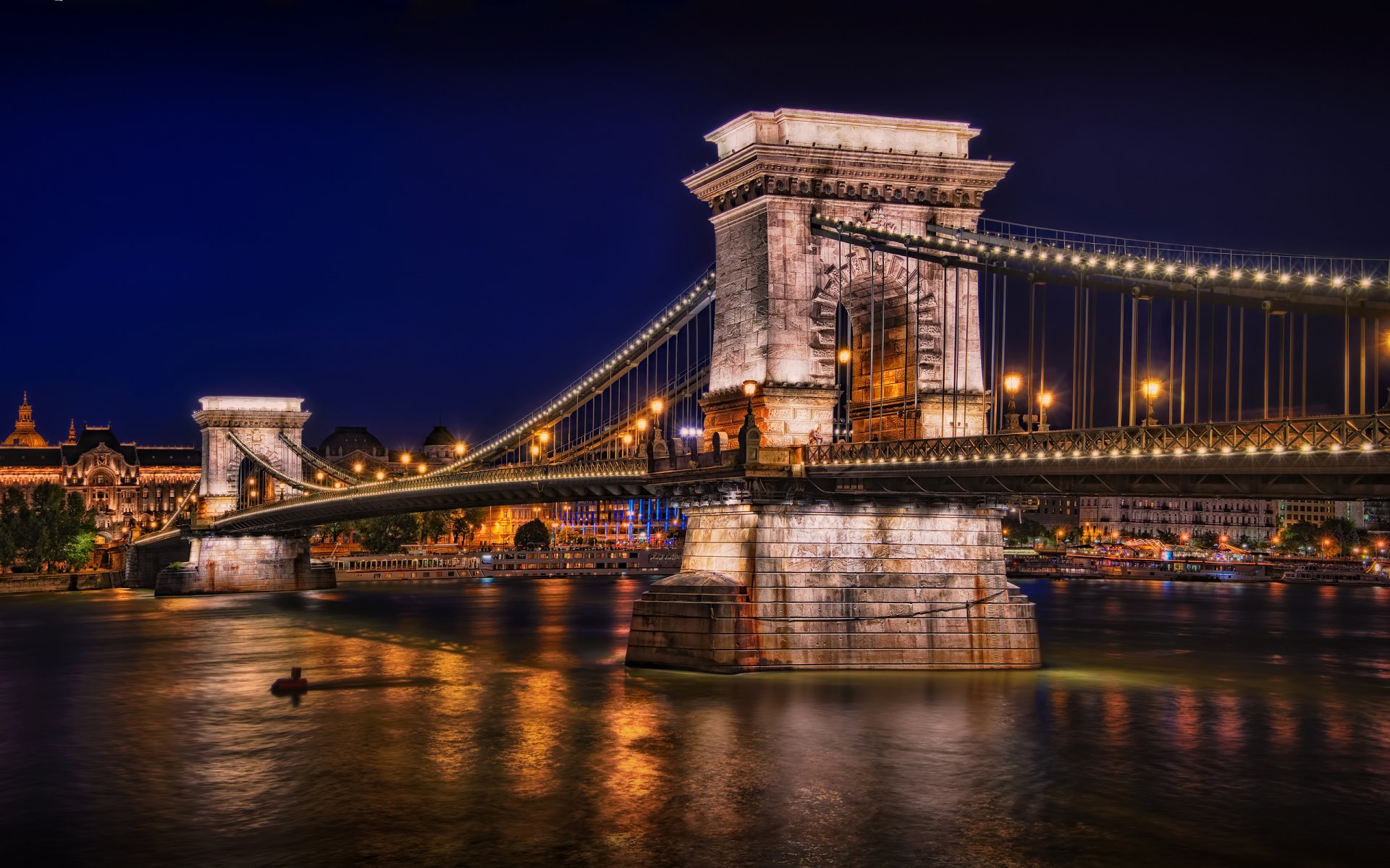 budapest pont lumières lumières baie rivière nuit pont de la chaîne