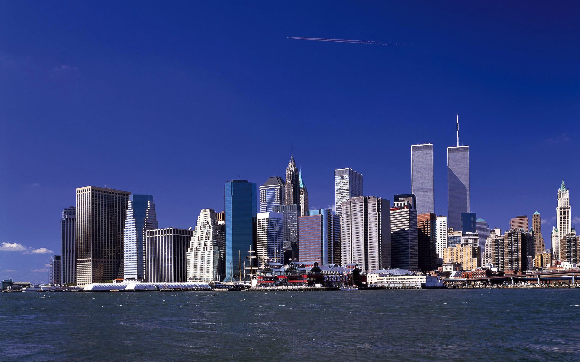 wtc nowy jork world trade center bliźniacze wieże wtc 11 września drapacze chmur rzeka miasto manhattan tapeta