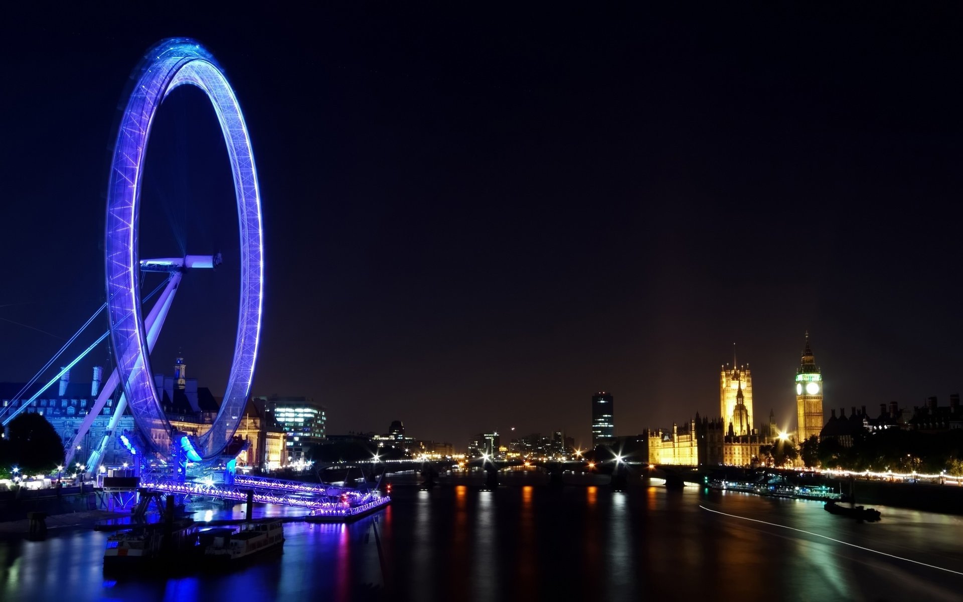 обои 2560x1600 вид панорама город англия великобритания столица лондон london eye ночь огни колесо обозрения чертово колесо здания река темза thame