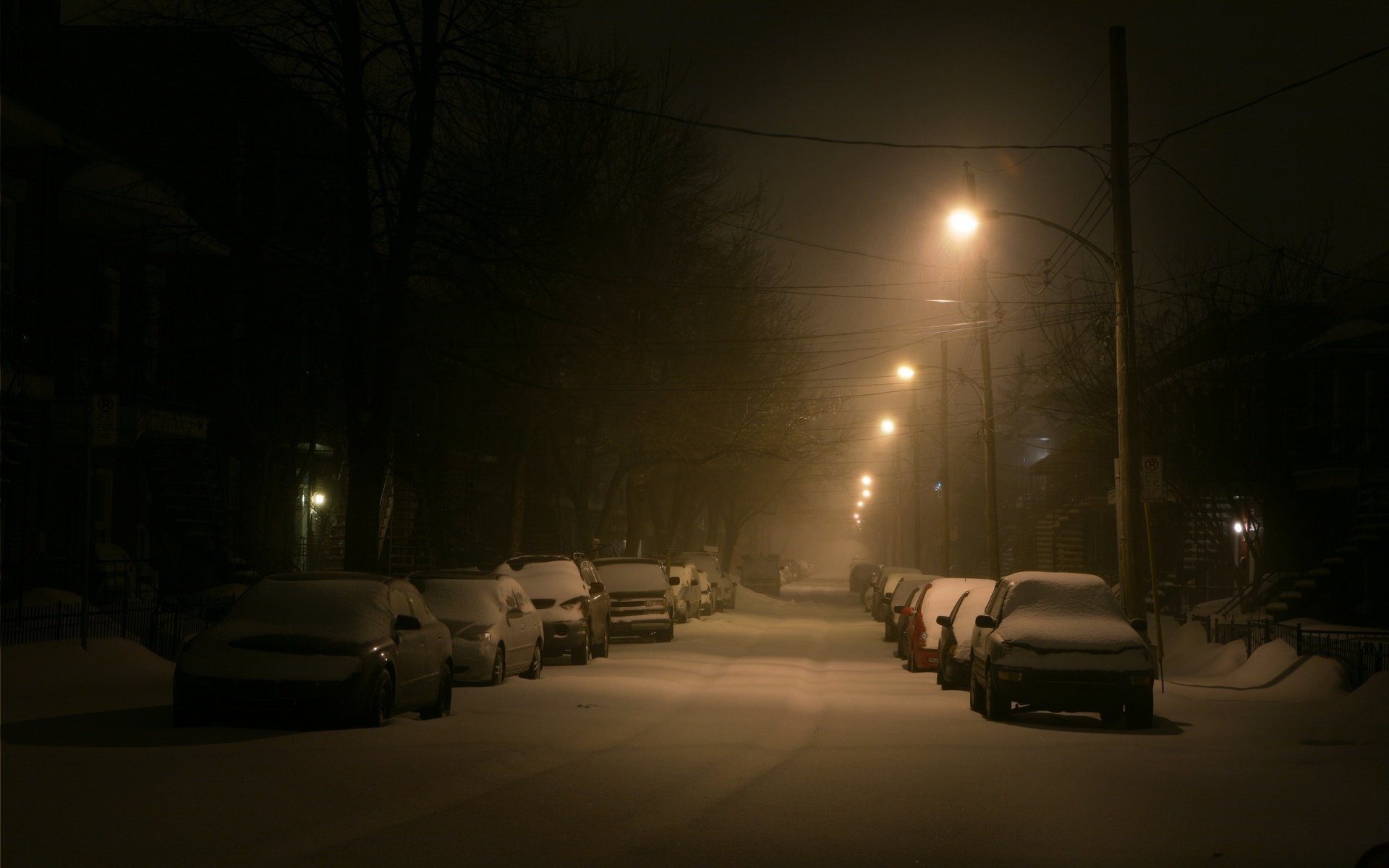 rue voitures lanterne neige hiver