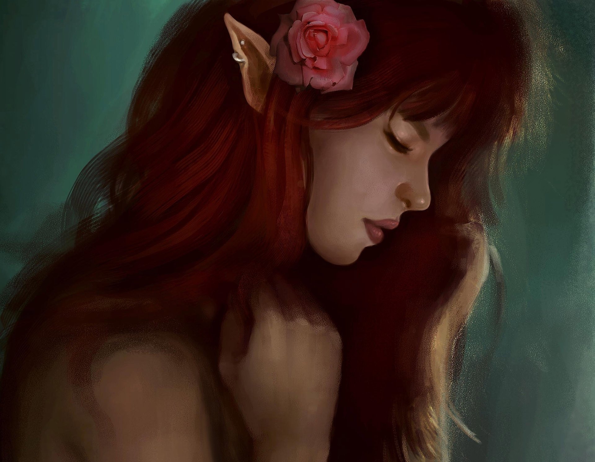 elf profile rose girl ears flower art elf