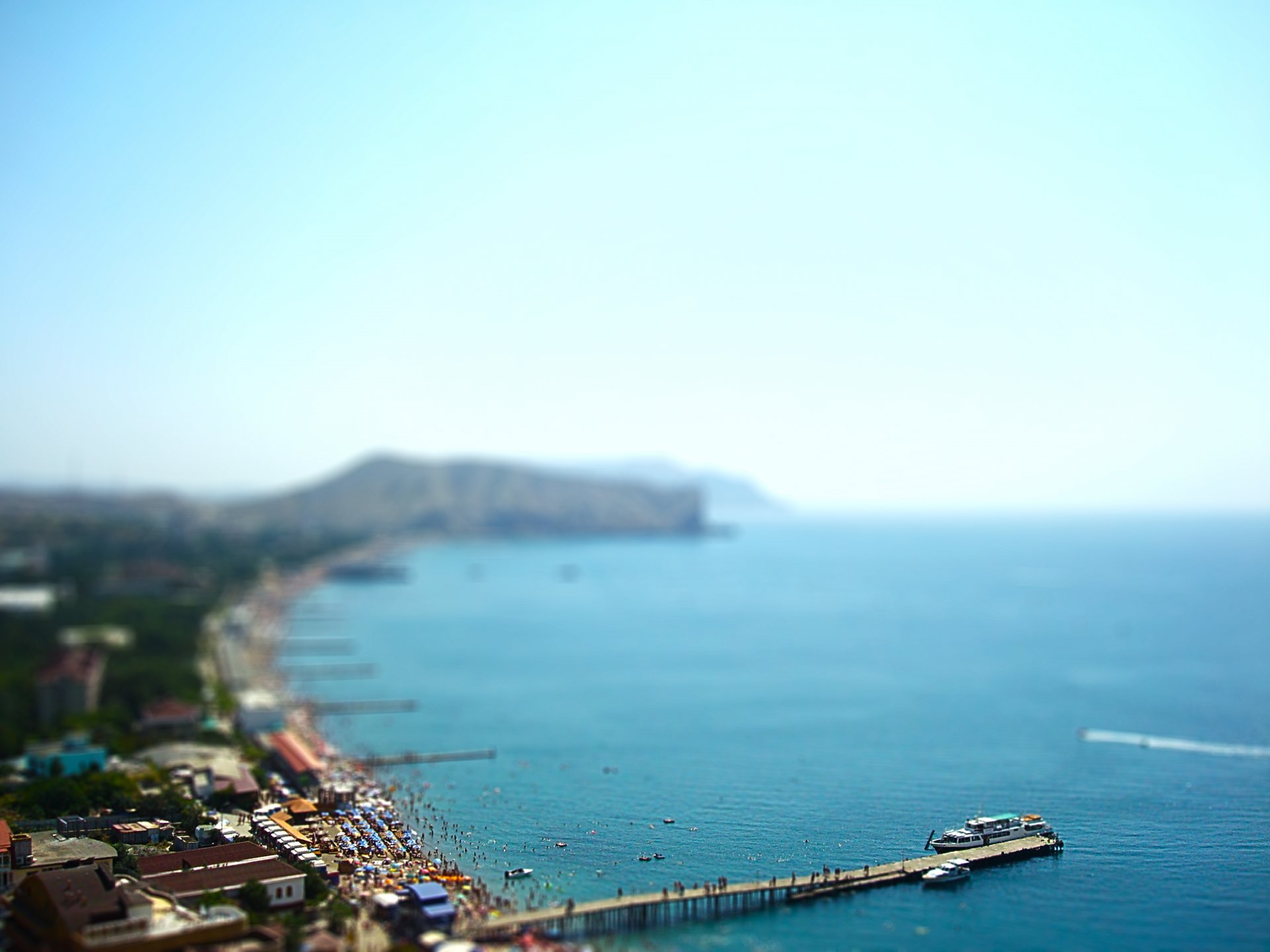 mar crimea lucioperca tilt-shift muelle terraplén