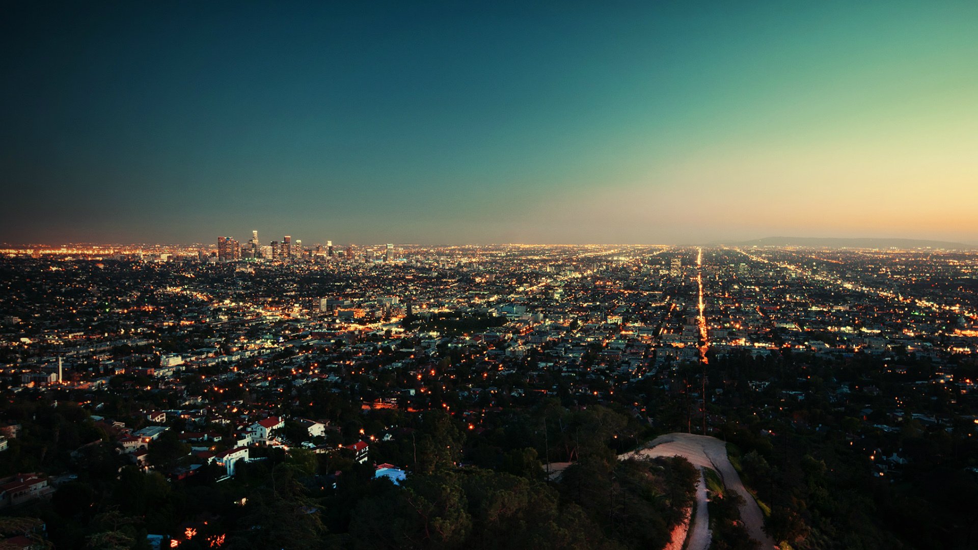 ciudad noche luces puesta de sol arriba los ángeles