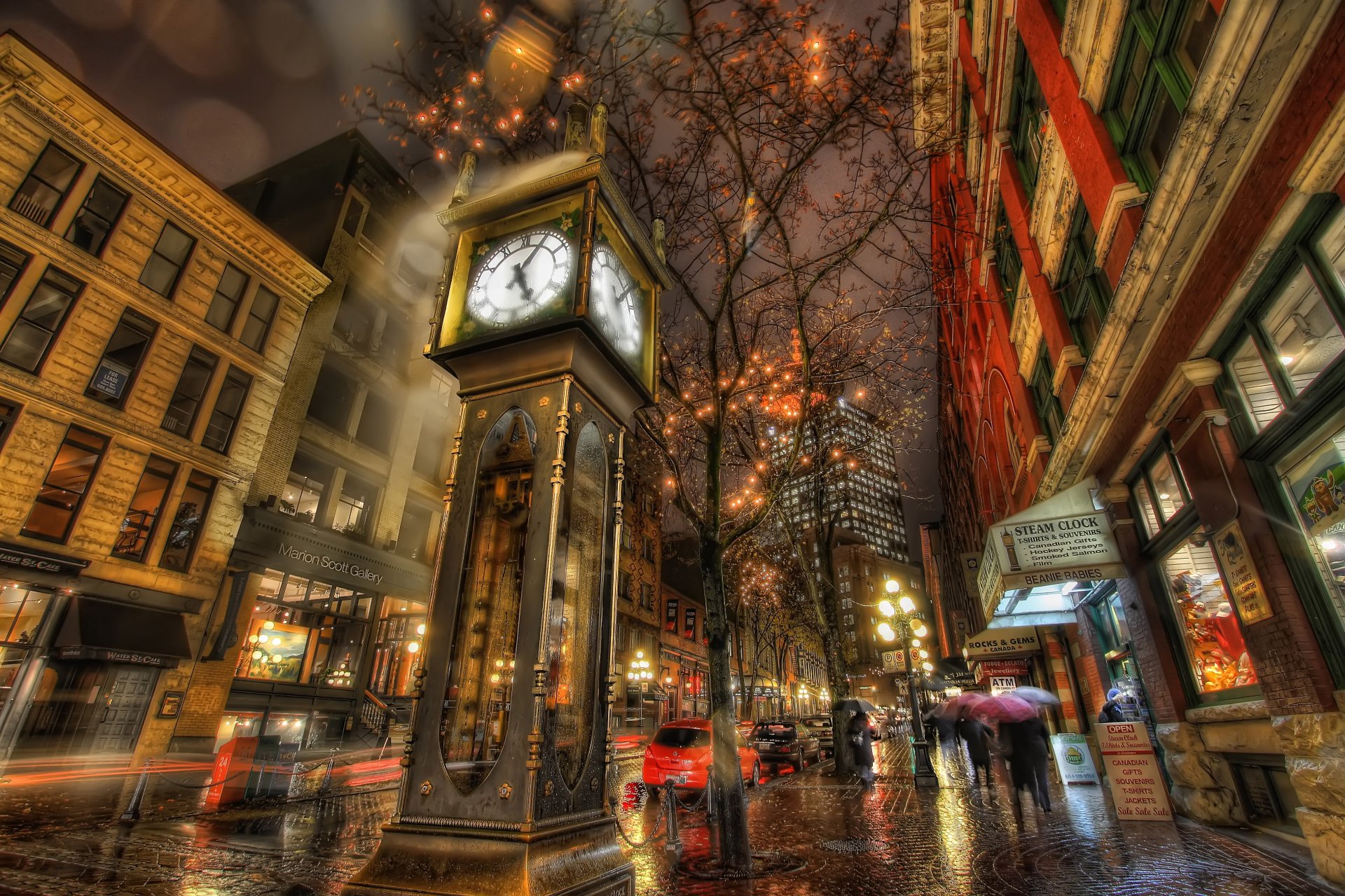 canada town vancouver rain night lights house watche