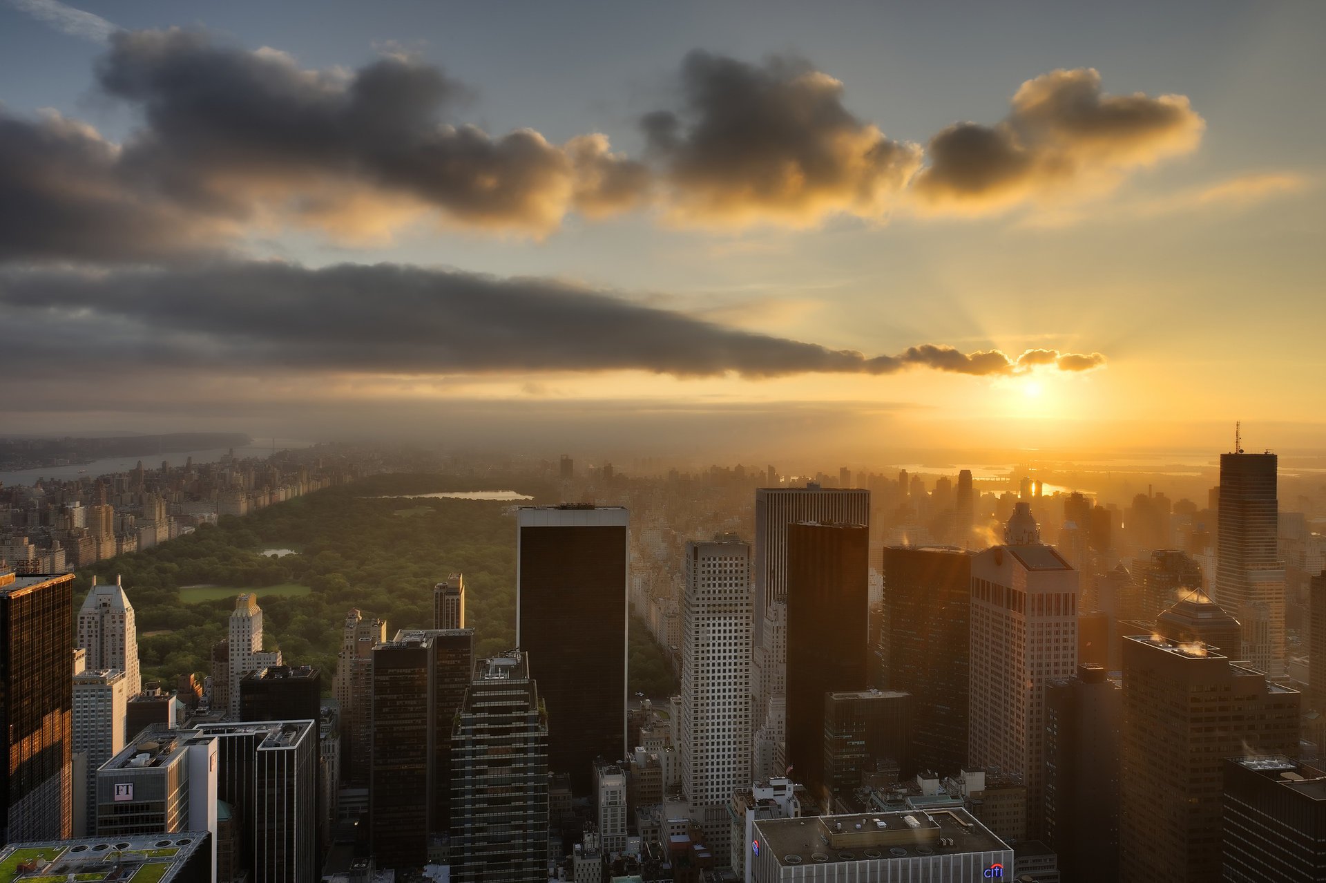 the city new york building the sky the sun