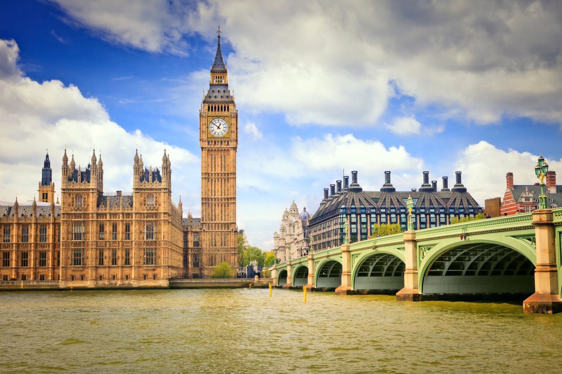 london big-ben big ben england town clock tower bridge blue sky cloud