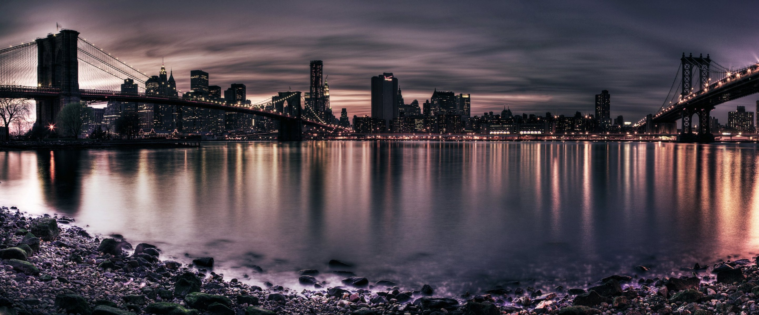 panorama città ponti ponte fiume riva notte luci