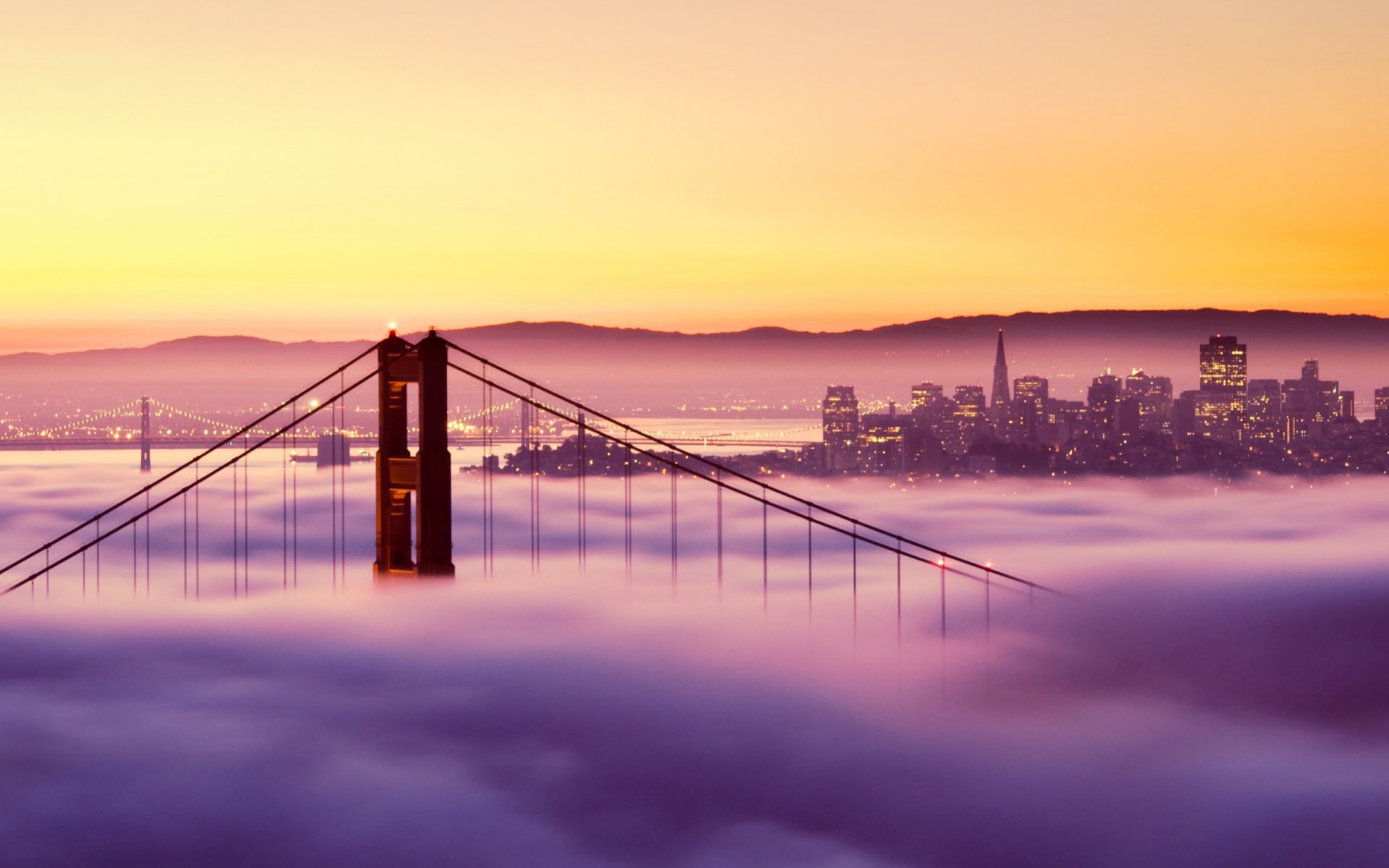 san francisco puente golden gate puesta del sol puente san francisco niebla luces