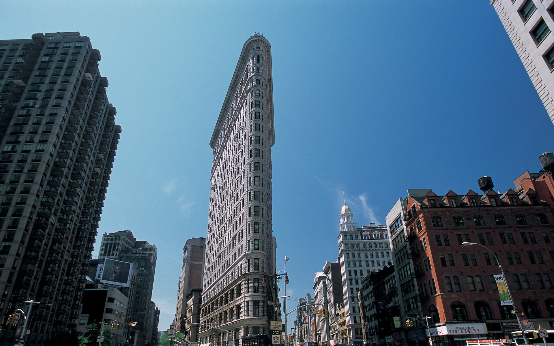 nowy jork stany zjednoczone ameryka żelazo budynek flatiron budynek manhattan ulica niebo tapety na pulpit