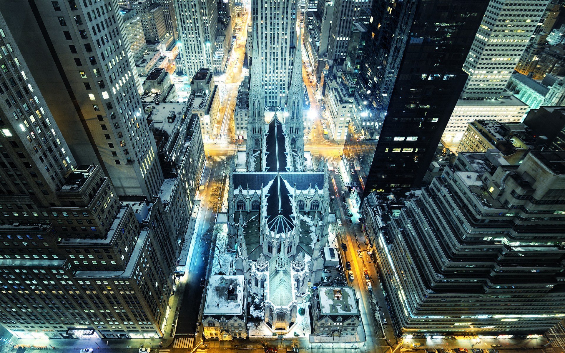 t. Patrick s \ s cathedral night new york madison avenue rockefeller center manhattan light