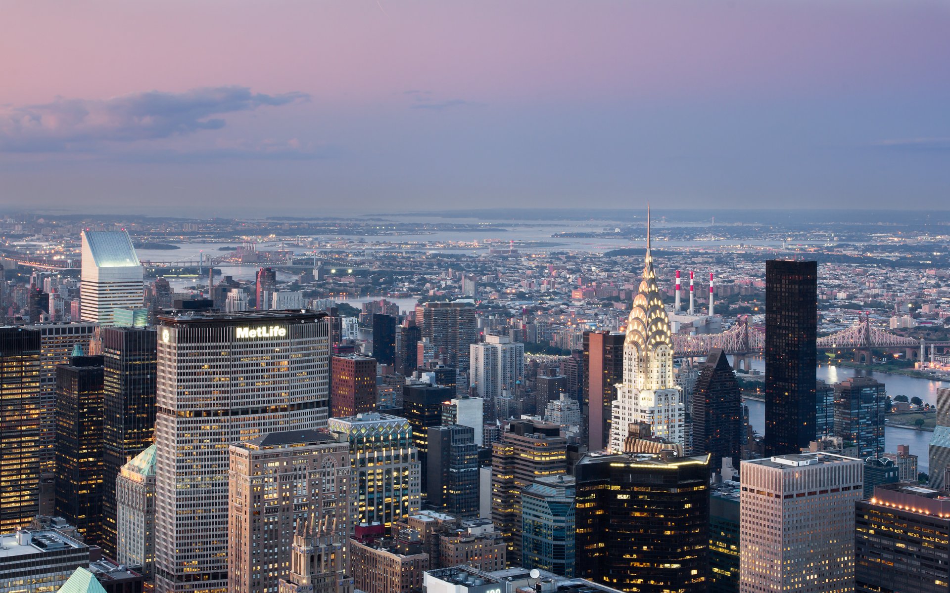 ville new york bâtiments maisons lumières pont rivière ciel nuages chrysler building lumières 2560x1600