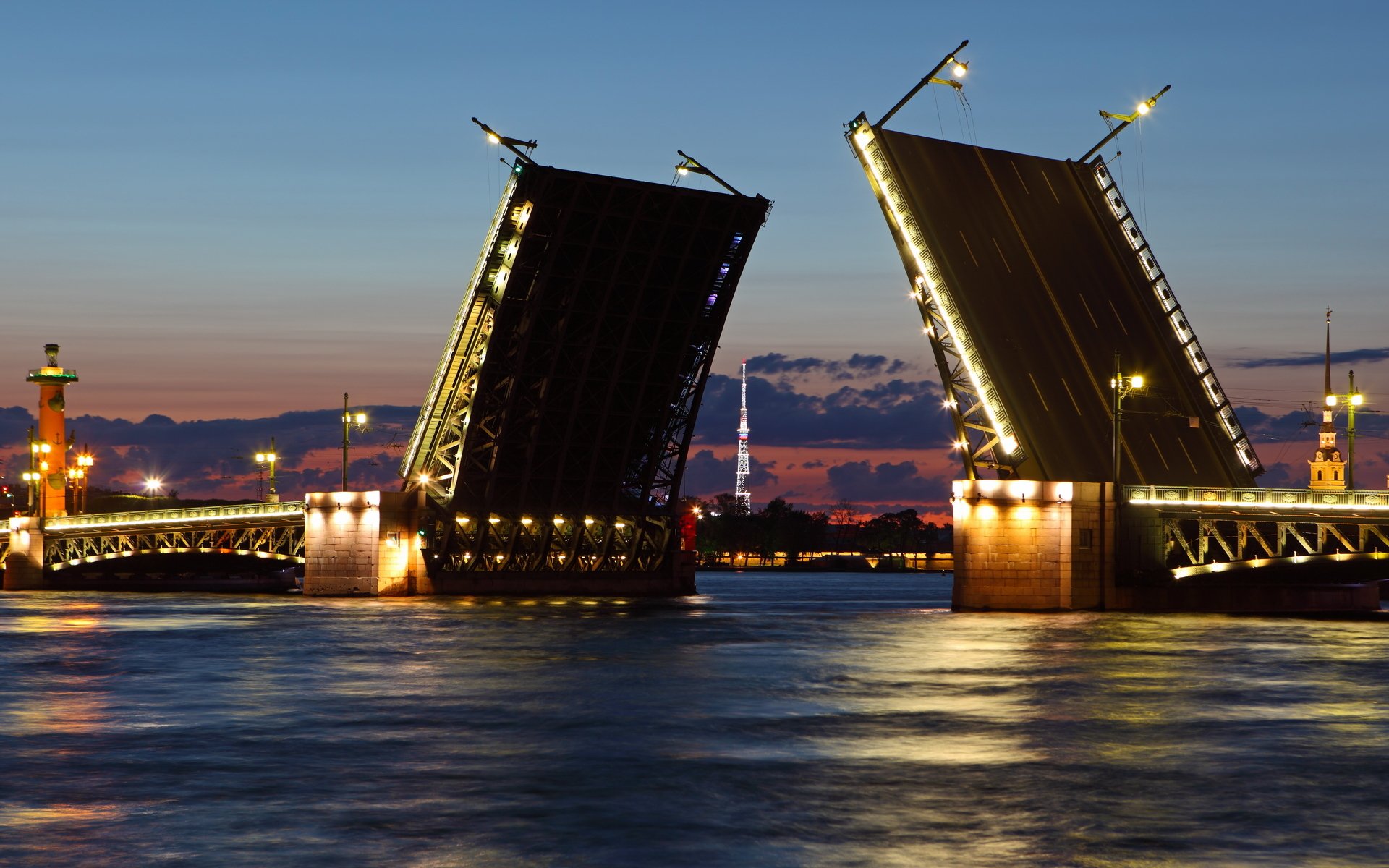 t. petersburg peter drawbridge neva white nights northern capital russia night river town wallpaper