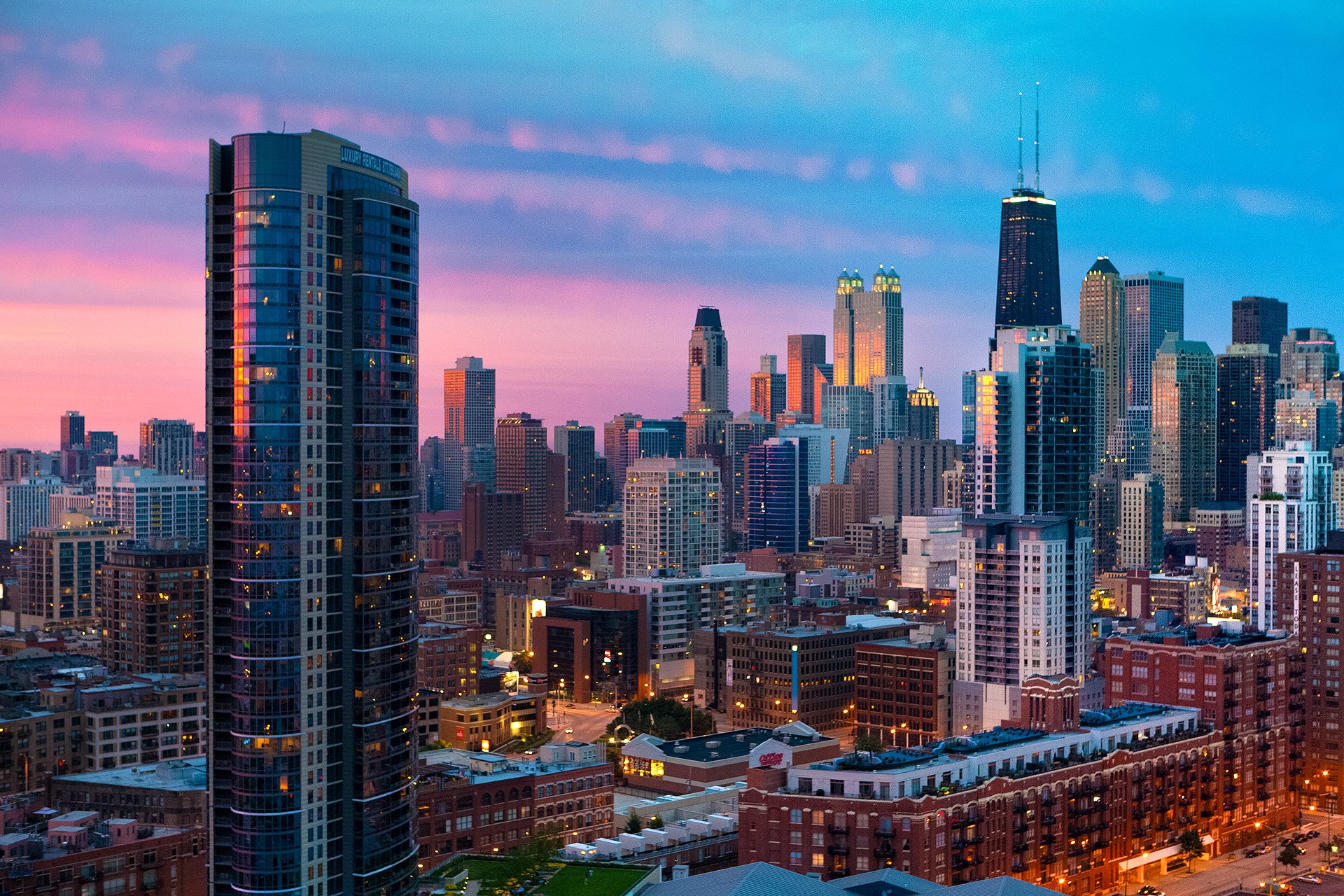 stadt chicago sonnenuntergang