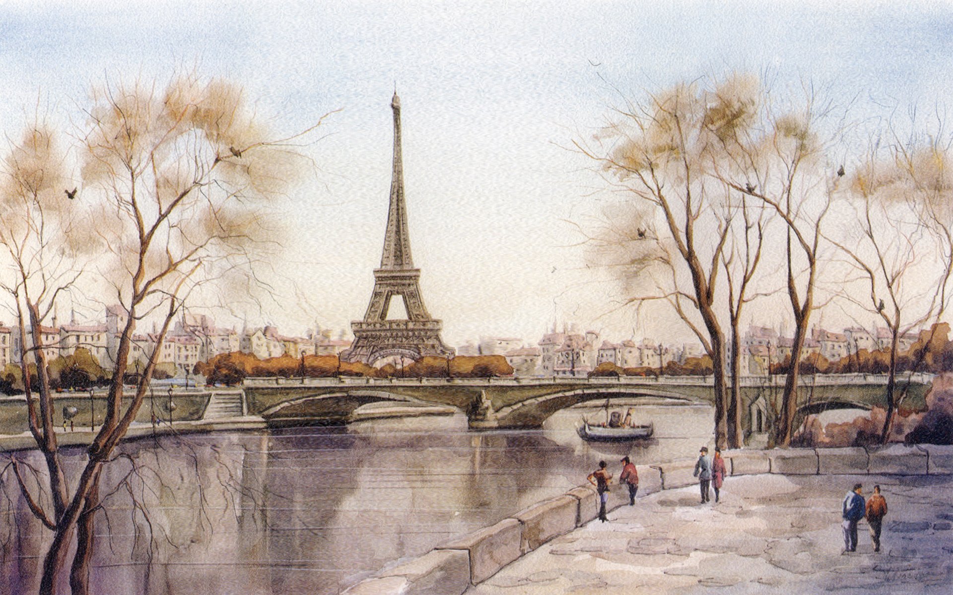 paris eiffel tower france river town picture bridge