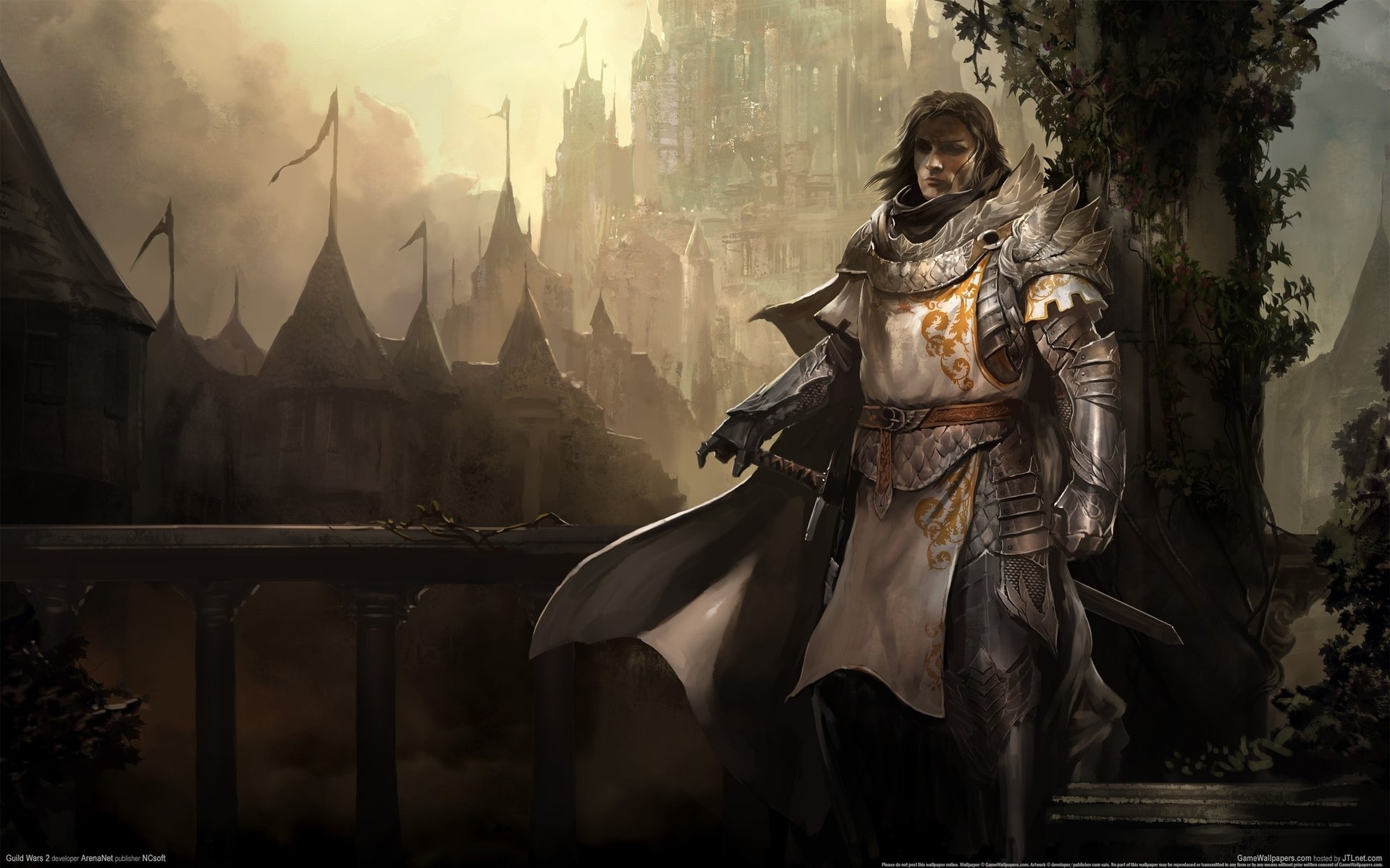 guild wars 2 knight games wallpapers sword castle warrior fog