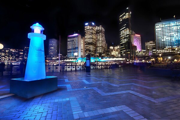 Die Bucht von Sydney im Licht der Nacht